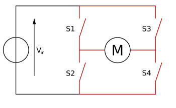 A simplified schematic of the H-bridge from Wikipedia