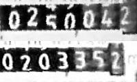 Shot of two closely cropped numbers in greyscale stacked on top of each other